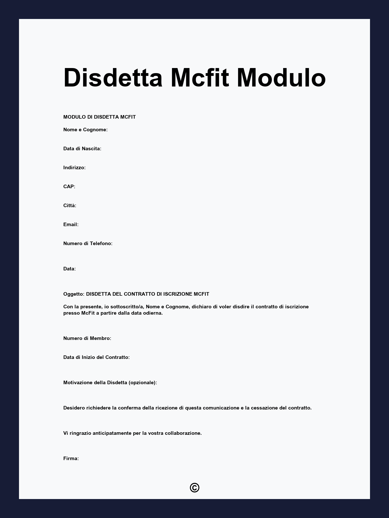 Disdetta Mcfit Modulo