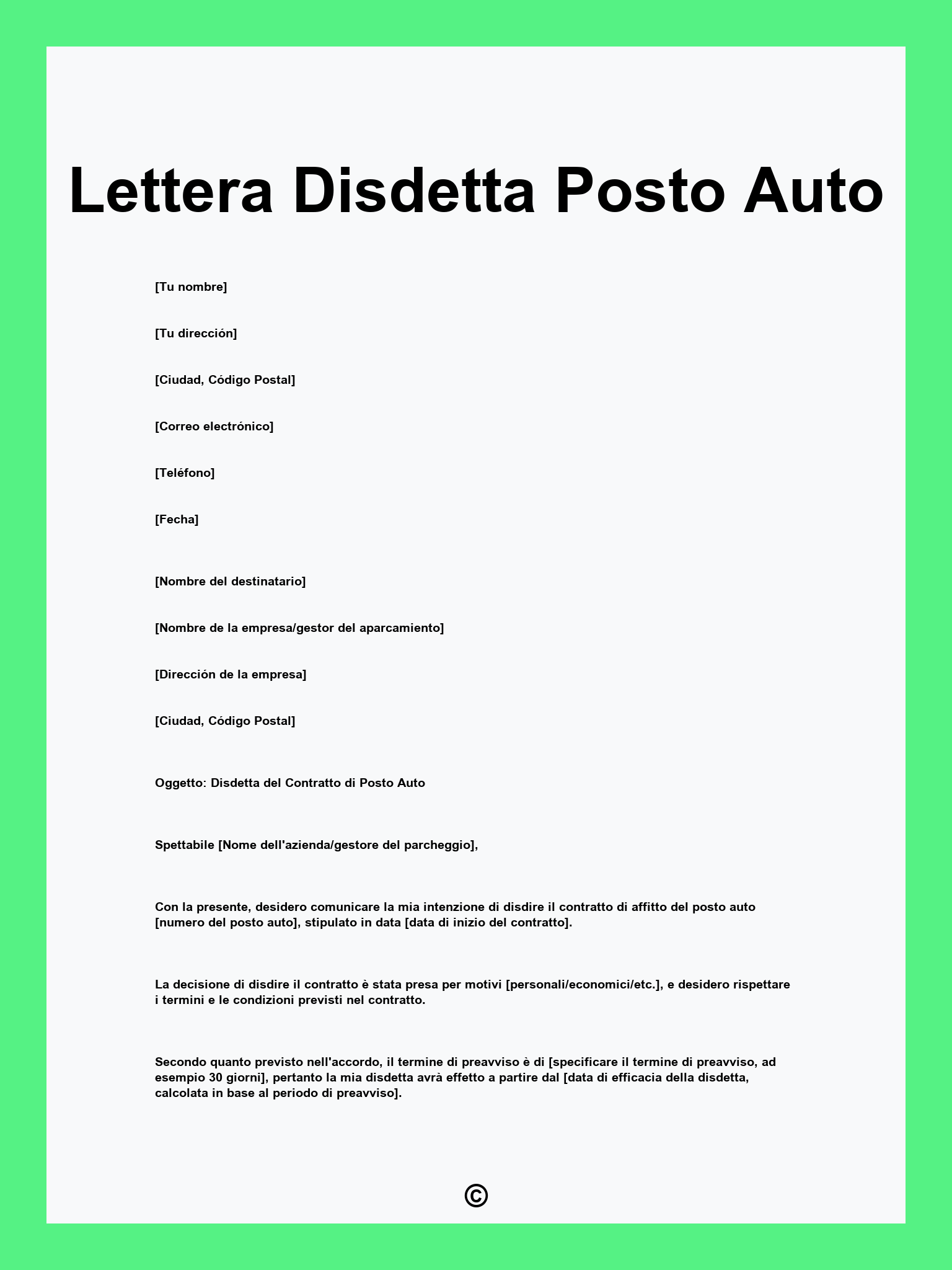 Lettera Disdetta Posto Auto
