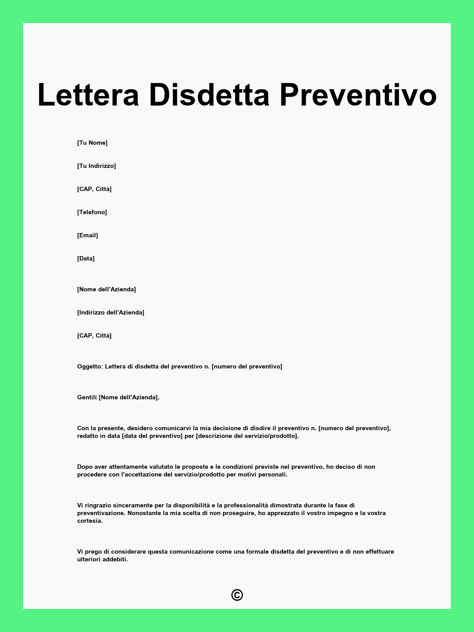 Lettera Disdetta Preventivo