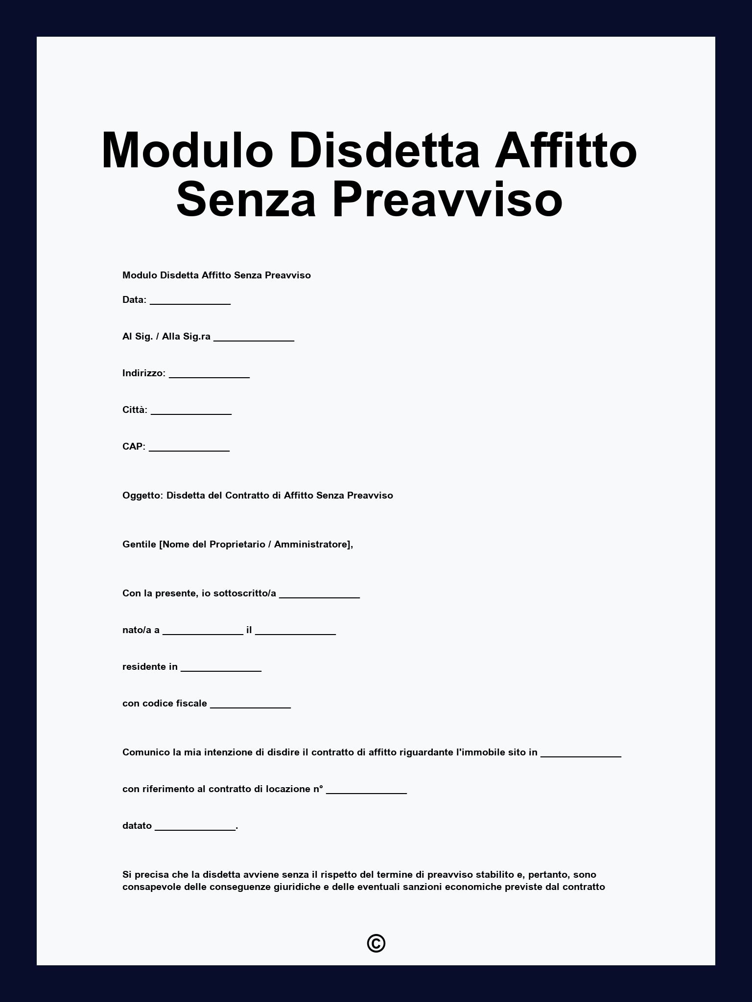 Modulo Disdetta Affitto Senza Preavviso