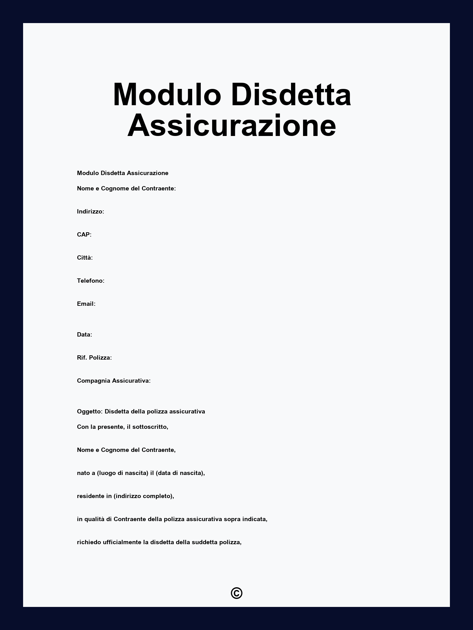 Modulo Disdetta Assicurazione