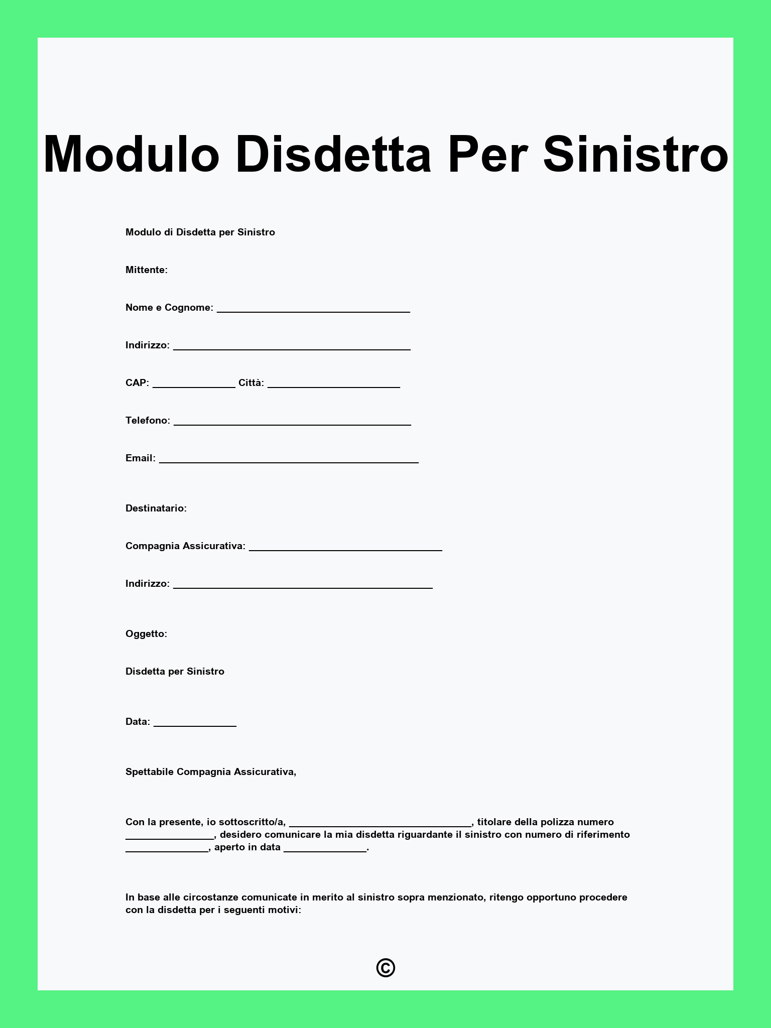 Modulo Disdetta Per Sinistro
