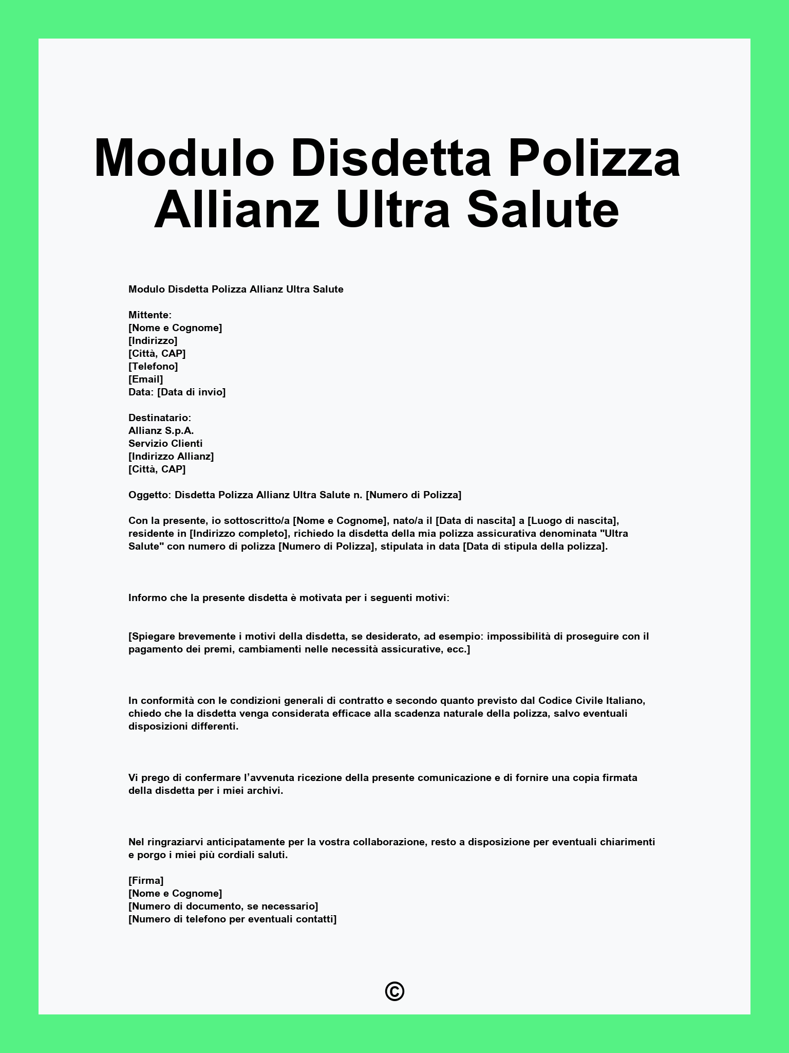 Modulo Disdetta Polizza Allianz Ultra Salute