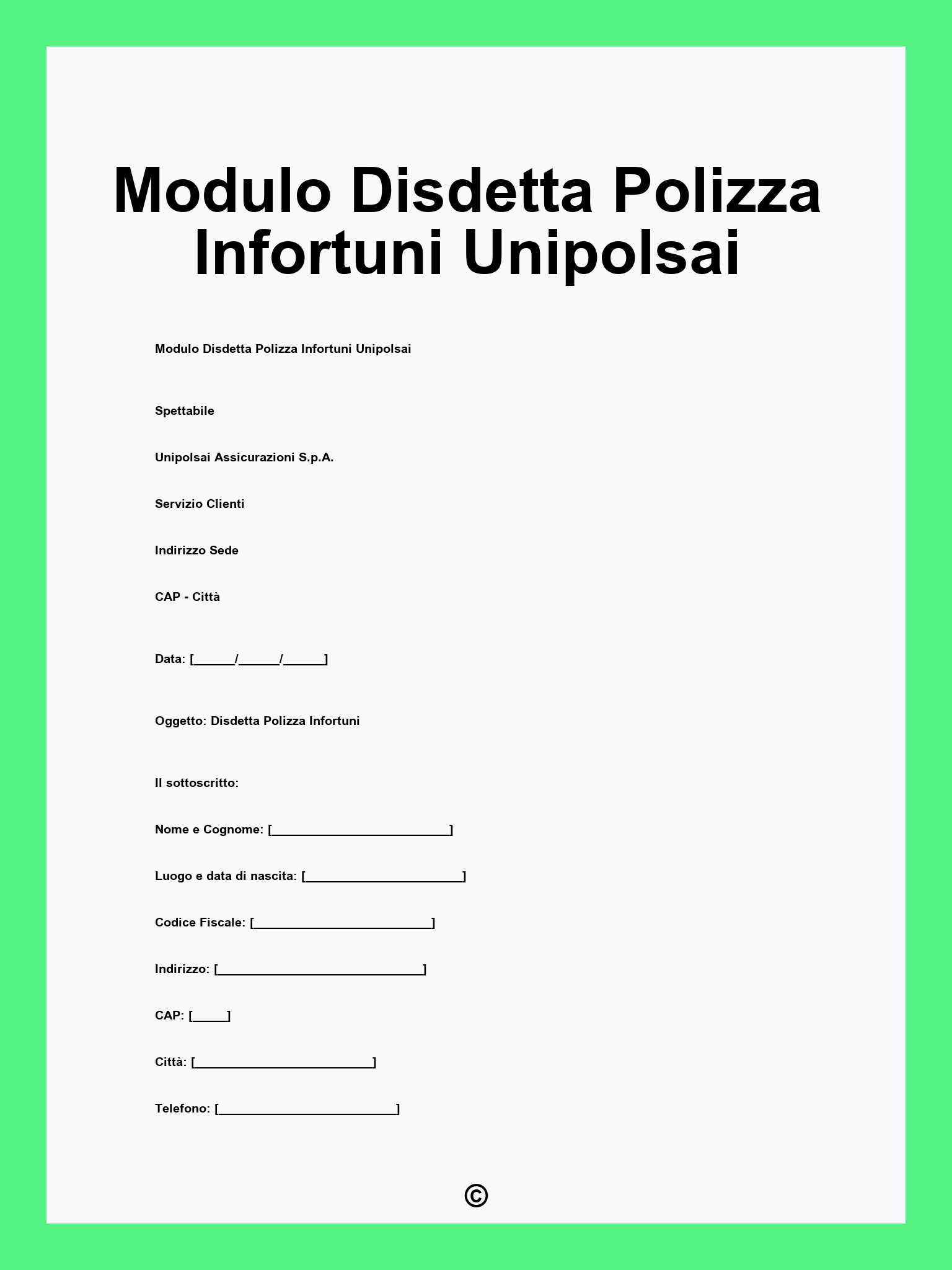 Modulo Disdetta Polizza Infortuni Unipolsai