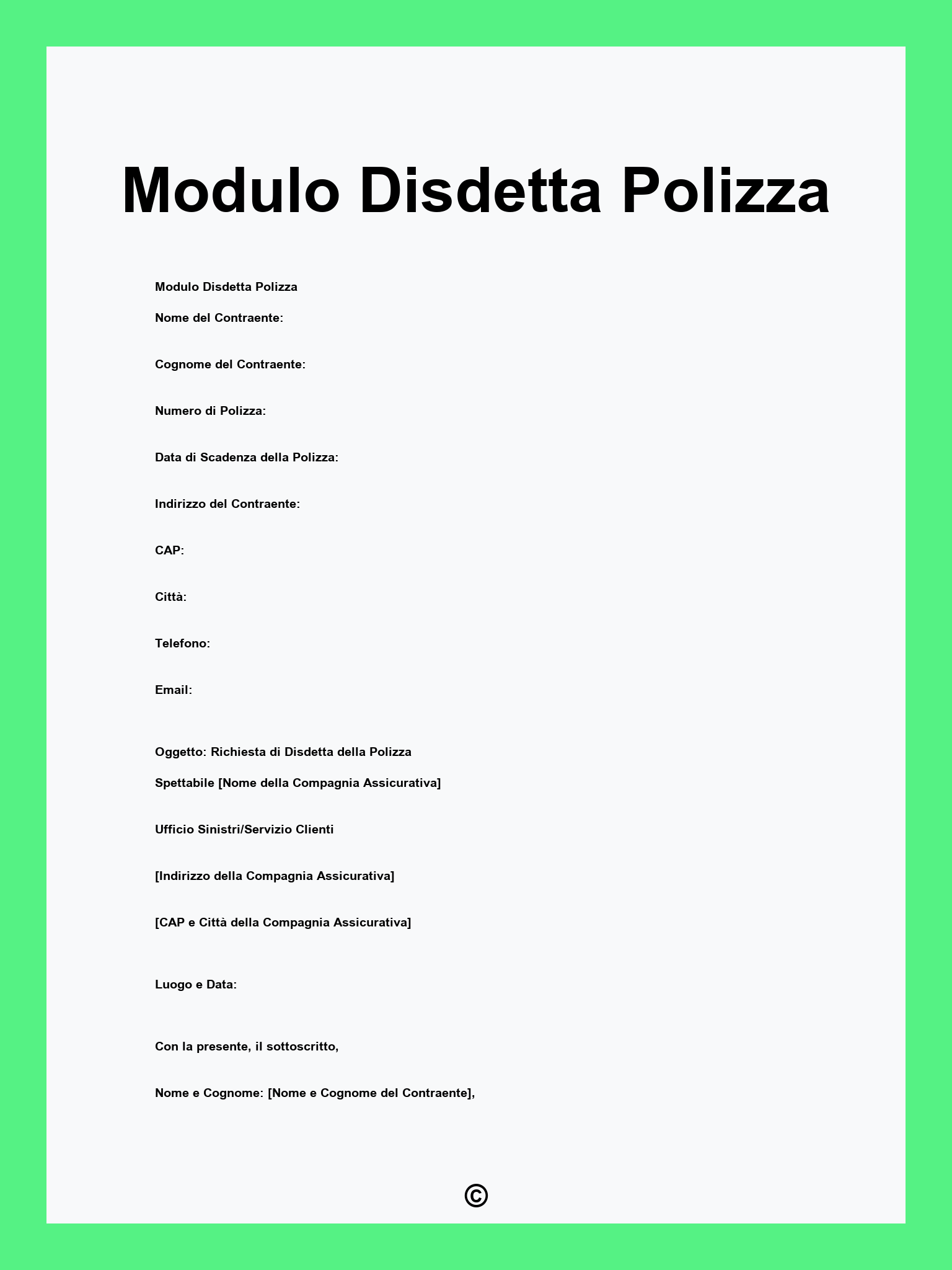 Modulo Disdetta Polizza