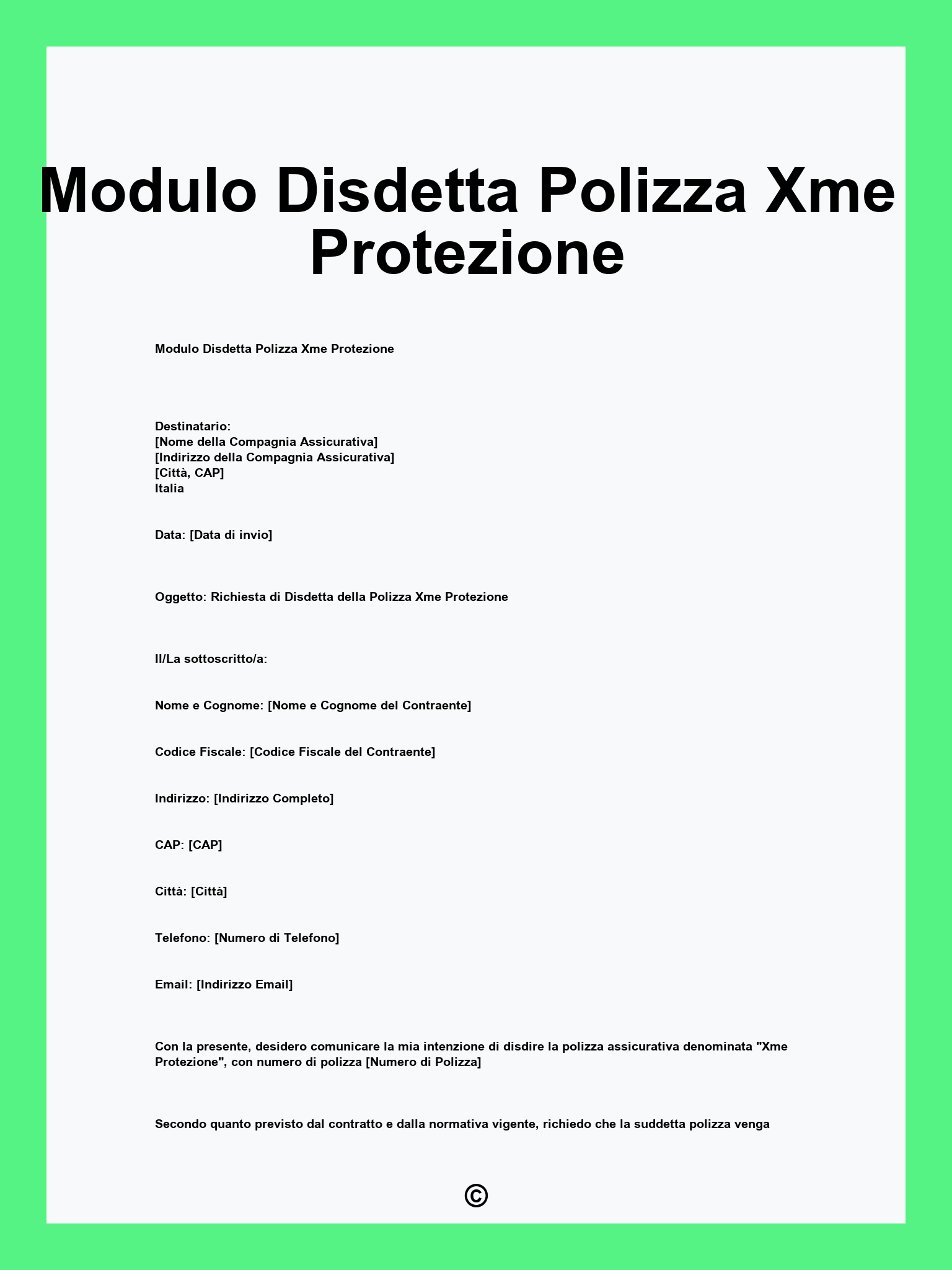 Modulo Disdetta Polizza Xme Protezione