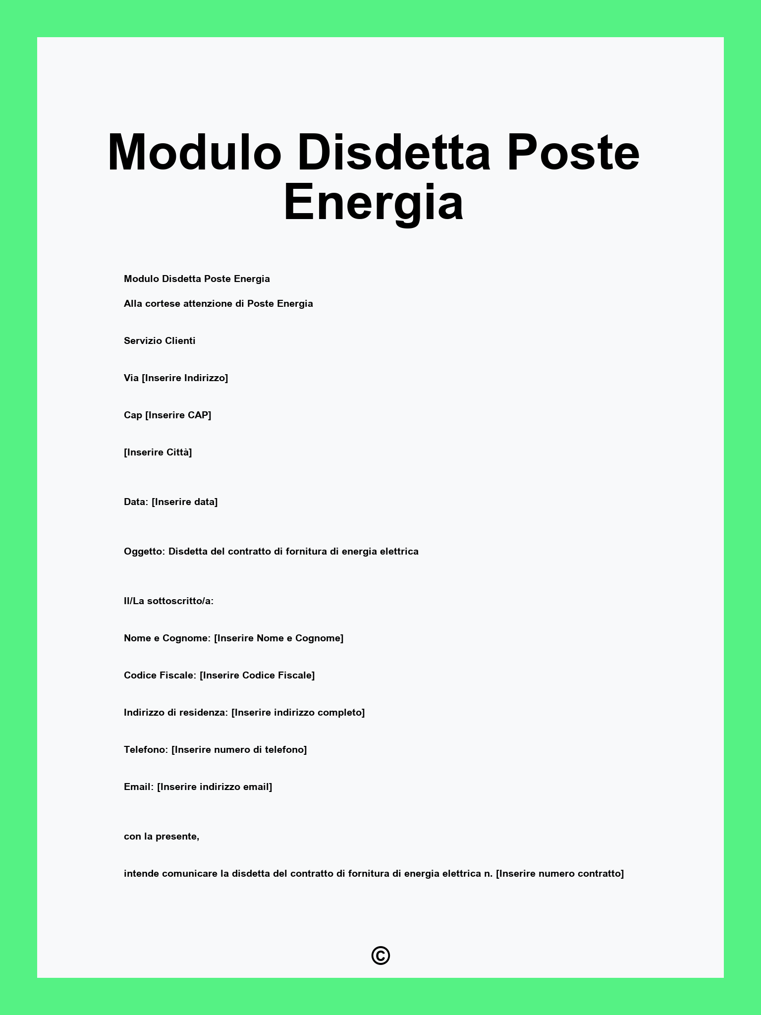 Modulo Disdetta Poste Energia