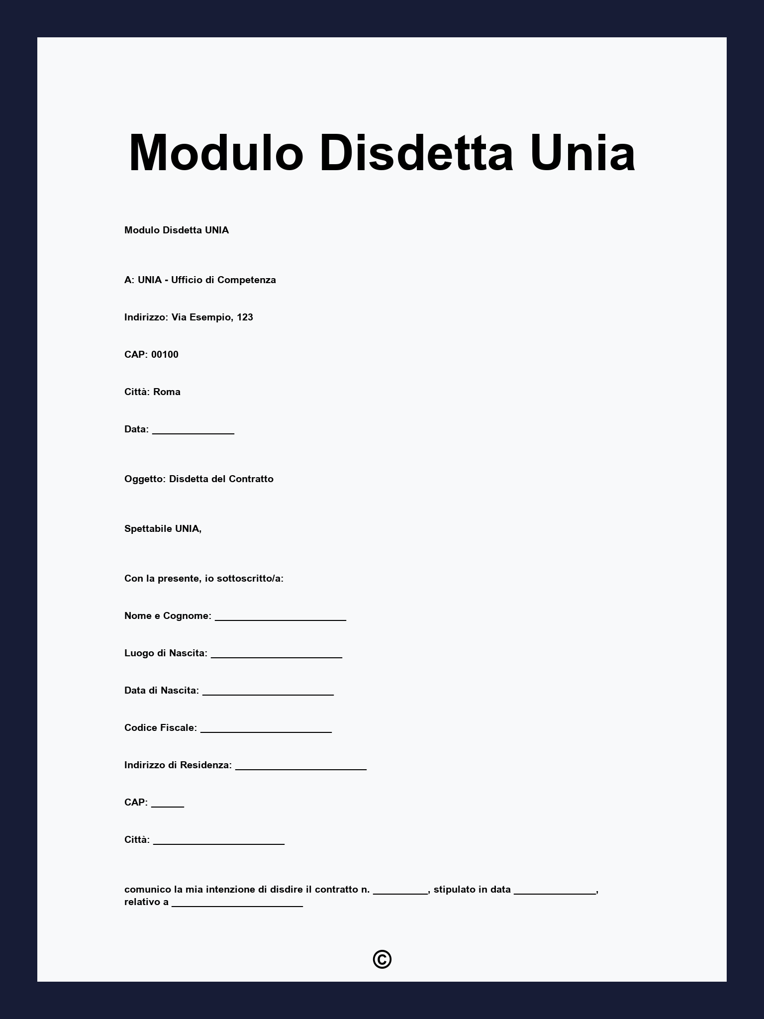 Modulo Disdetta Unia
