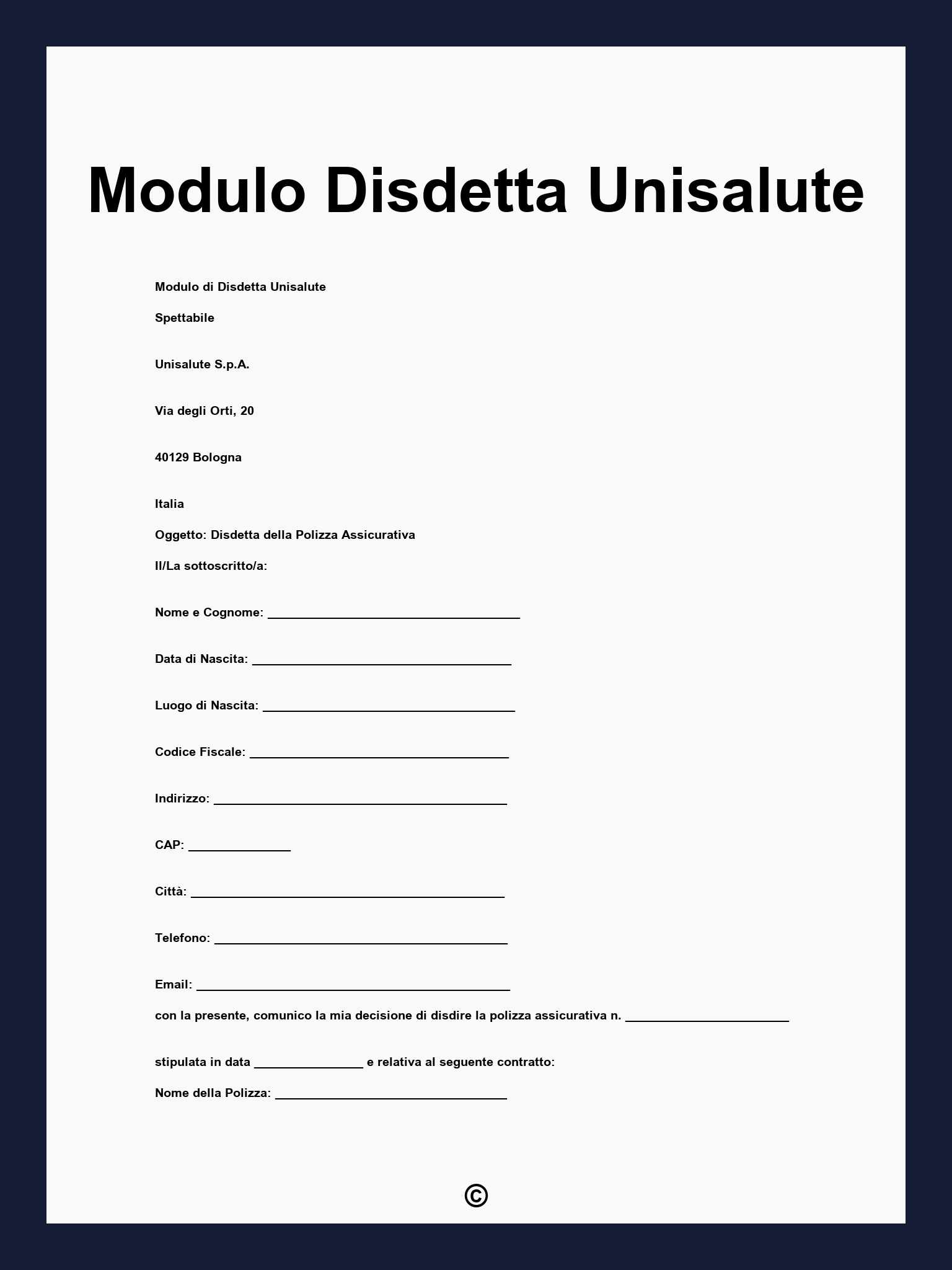 Modulo Disdetta Unisalute
