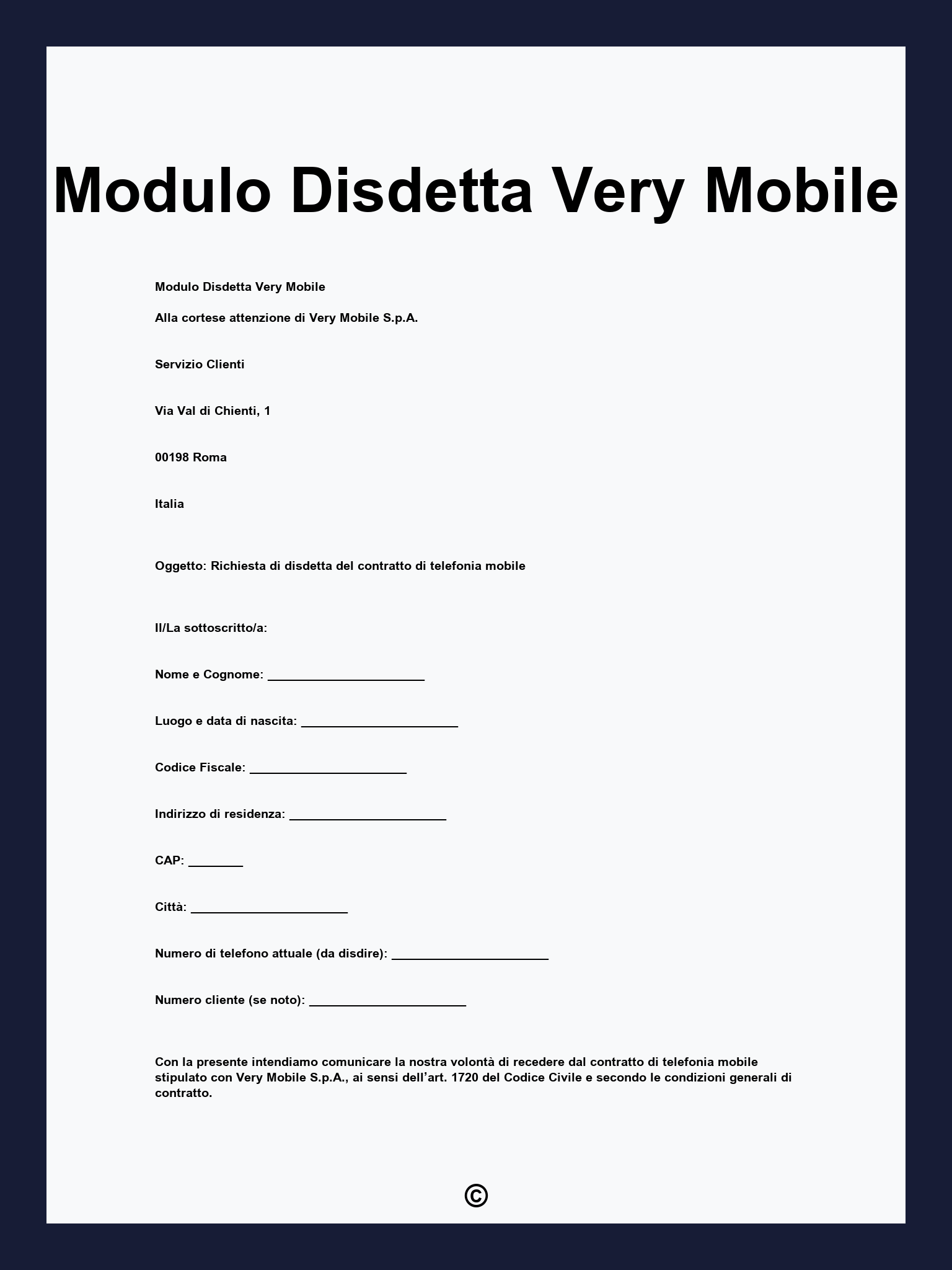 Modulo Disdetta Very Mobile