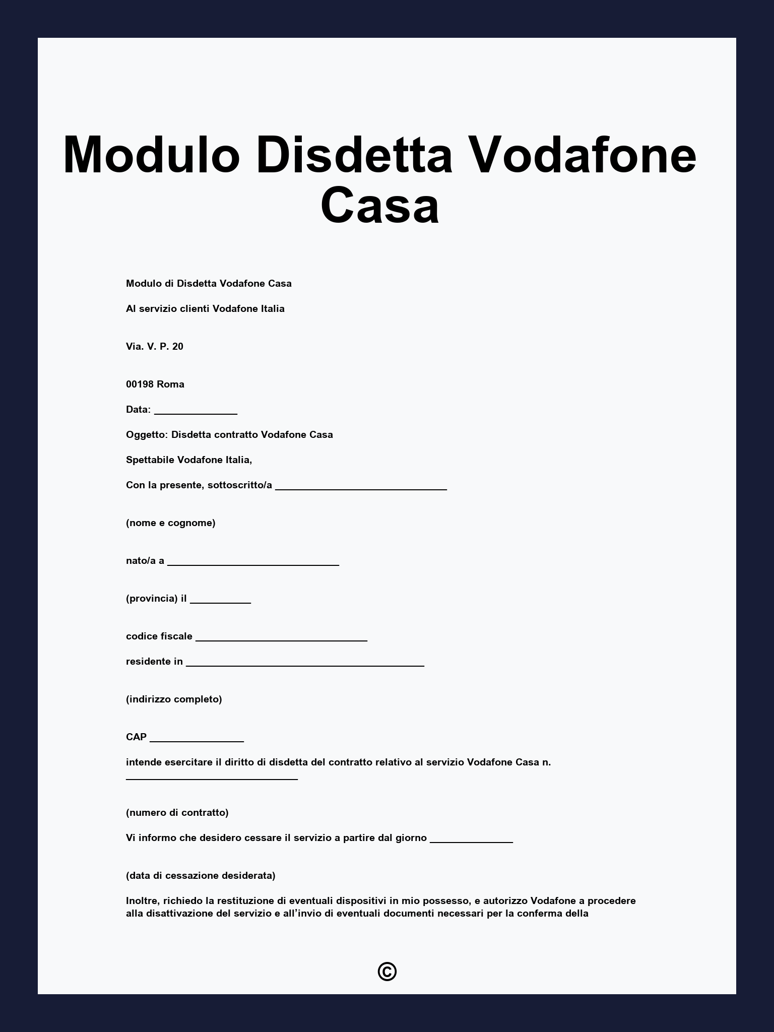 Modulo Disdetta Vodafone Casa