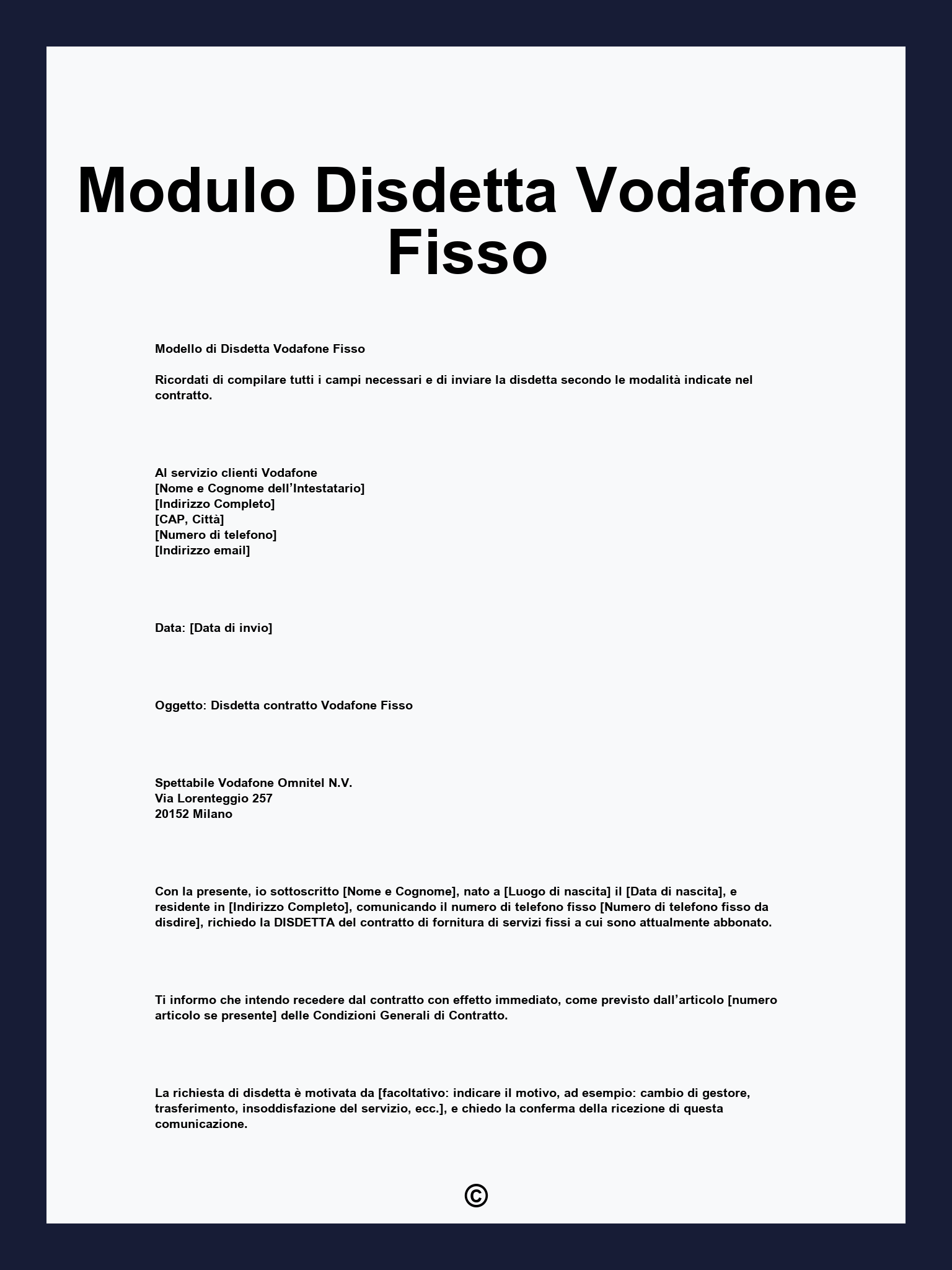 Modulo Disdetta Vodafone Fisso