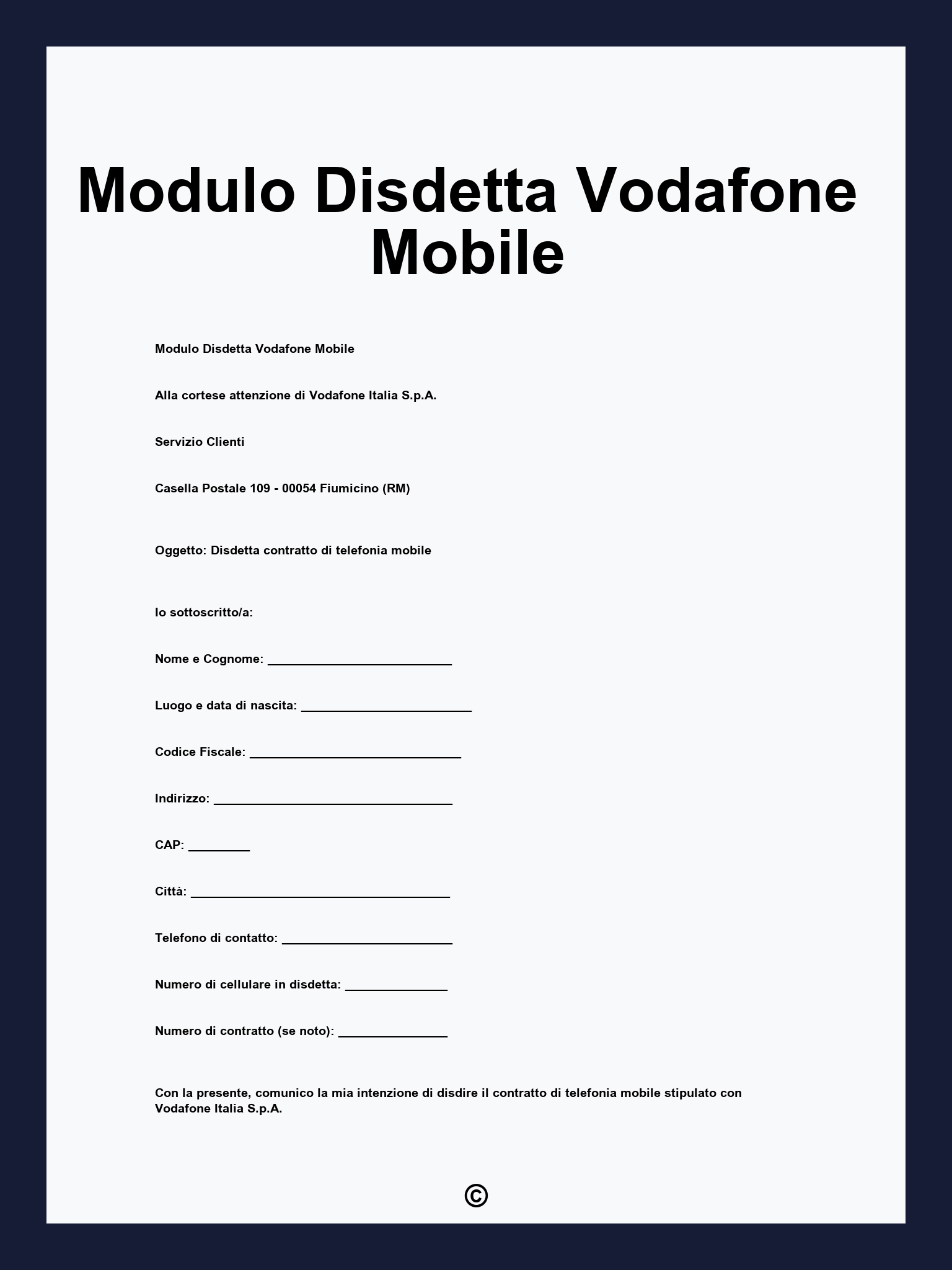 Modulo Disdetta Vodafone Mobile